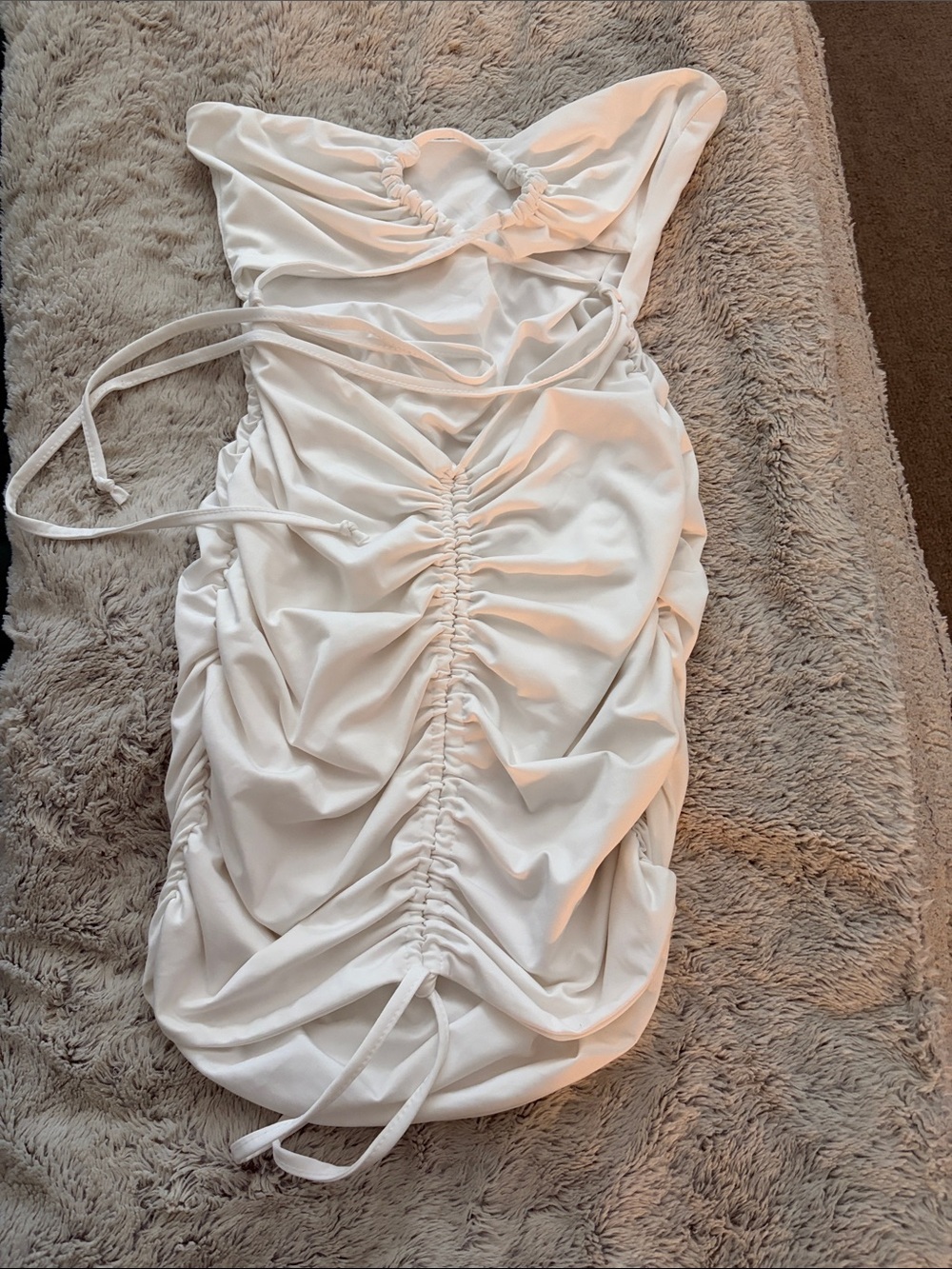 Amazon White Ruched Mini Dress with Adjustable Ties